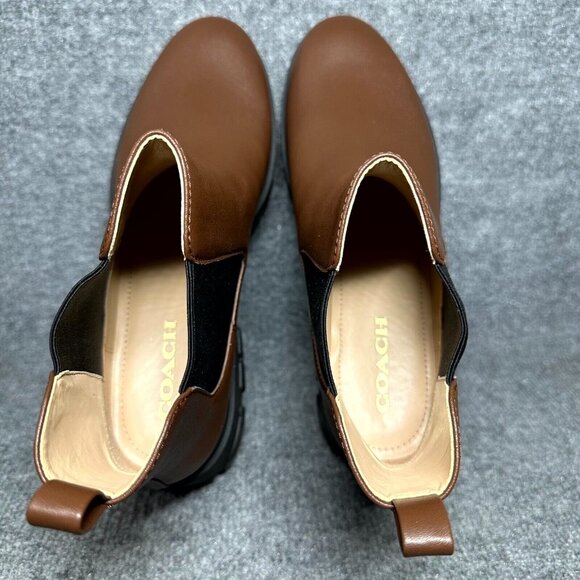 Coach Reid CM588 Women's US 11B Bootie Walnut Leather Round Toe Chelsea Boots - Picture 6 of 10